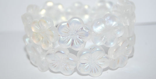 Round Flower Hibiskus Pressed Glass Beads, Chalk White Abm (3000 Abm), Glass, Czech Republic