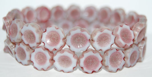 Table Cut Round Beads Hawaii Flowers, 27025 Luster Cream (27025 14401), Glass, Czech Republic