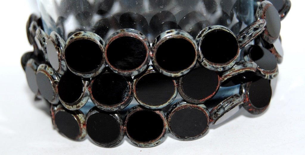 Table Cut Round Beads Eskooko, Black Travertin (23980 86800), Glass, Czech Republic