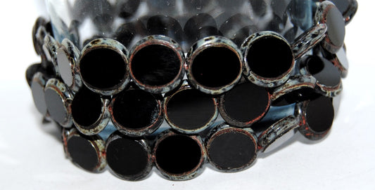 Table Cut Round Beads Eskooko, Black Travertin (23980 86800), Glass, Czech Republic