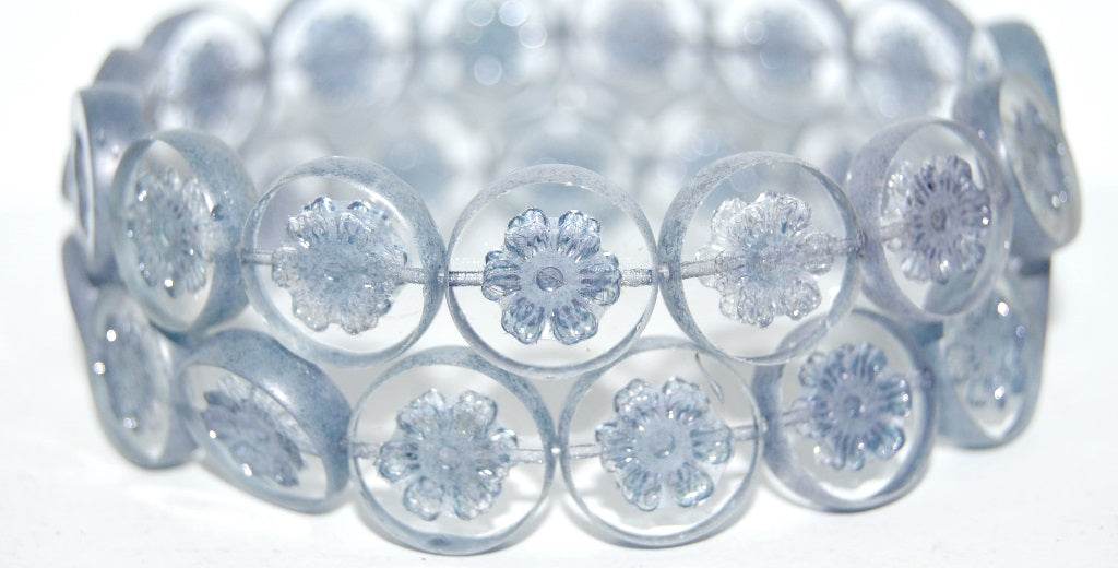 Table Cut Round Beads With Flower, Crystal 14464M (30 14464M), Glass, Czech Republic