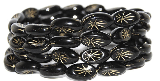 Oval With Rays Pressed Glass Beads, Black 54202 (23980 54202), Glass, Czech Republic