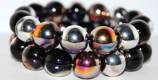 Round Pressed Glass Beads Druck, Mix20310 29500 Crystal Silver Half Coating (Mix20310 29500 27001), Glass, Czech Republic