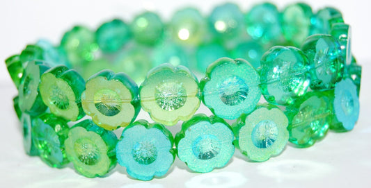 Table Cut Round Beads Hawaii Flowers, 48110 (48110), Glass, Czech Republic