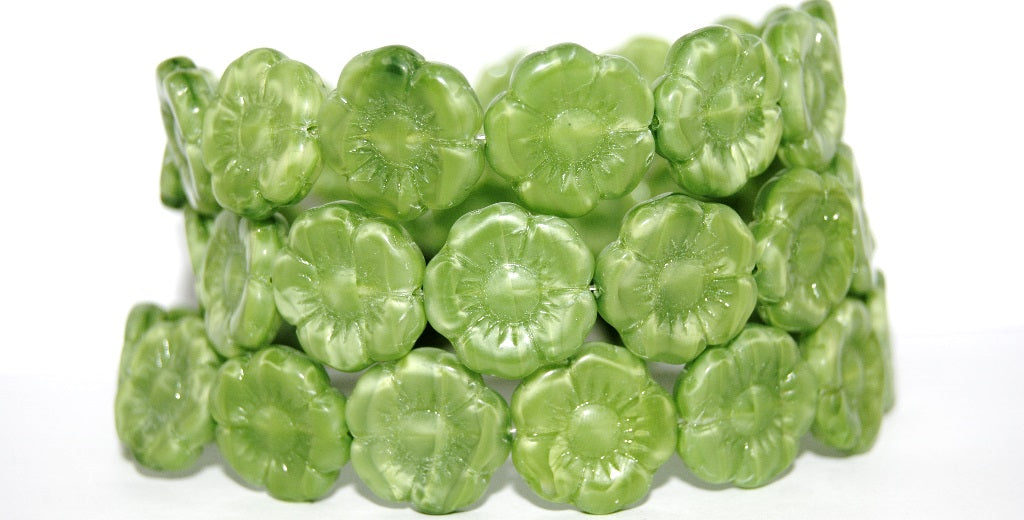 Round Flat Flower Pressed Glass Beads, 56027 (56027), Glass, Czech Republic