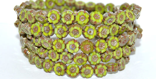 Table Cut Round Beads Hawaii Flowers, (534053420 43400), Glass, Czech Republic