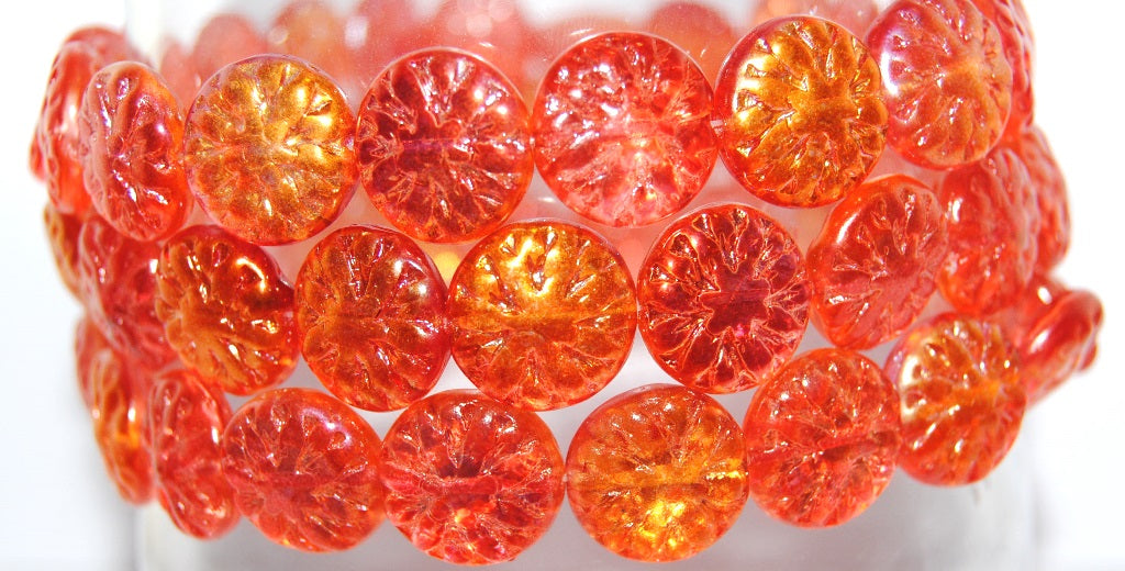 Round Flower Edelweiss Pressed Glass Beads, Crystal 48109 (30 48109), Glass, Czech Republic