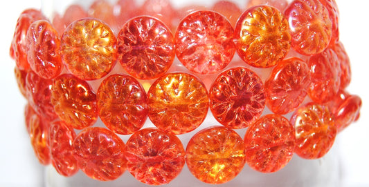 Round Flower Edelweiss Pressed Glass Beads, Crystal 48109 (30 48109), Glass, Czech Republic