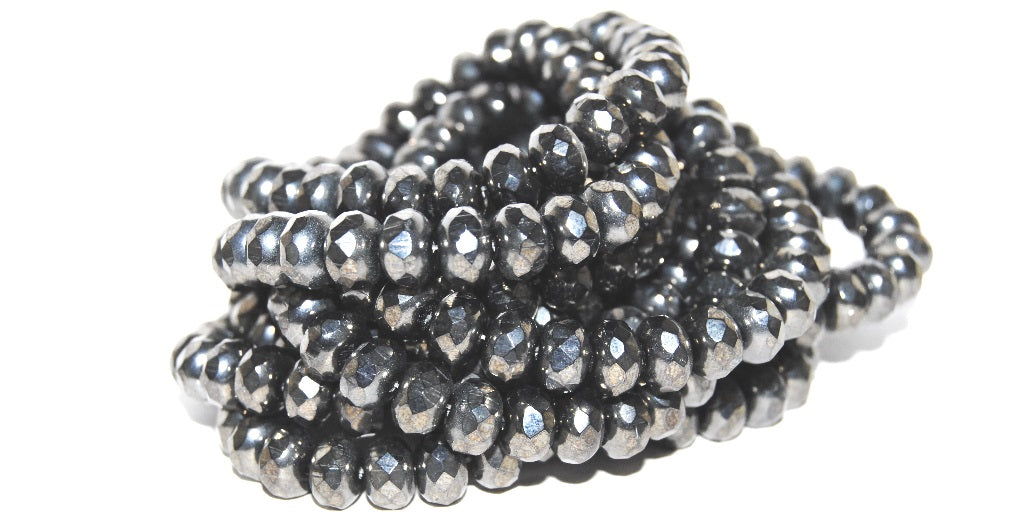 Faceted Special Cut Rondelle Fire Polished Beads, Black Hematite (23980 14400), Glass, Czech Republic