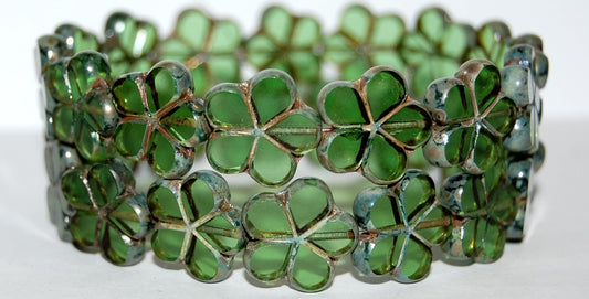 Table Cut Flower Beads, Transparent Green 43400 (50520 43400), Glass, Czech Republic