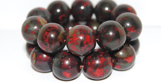 Round Pressed Glass Beads Druck, Red Travertin (93190 86800), Glass, Czech Republic