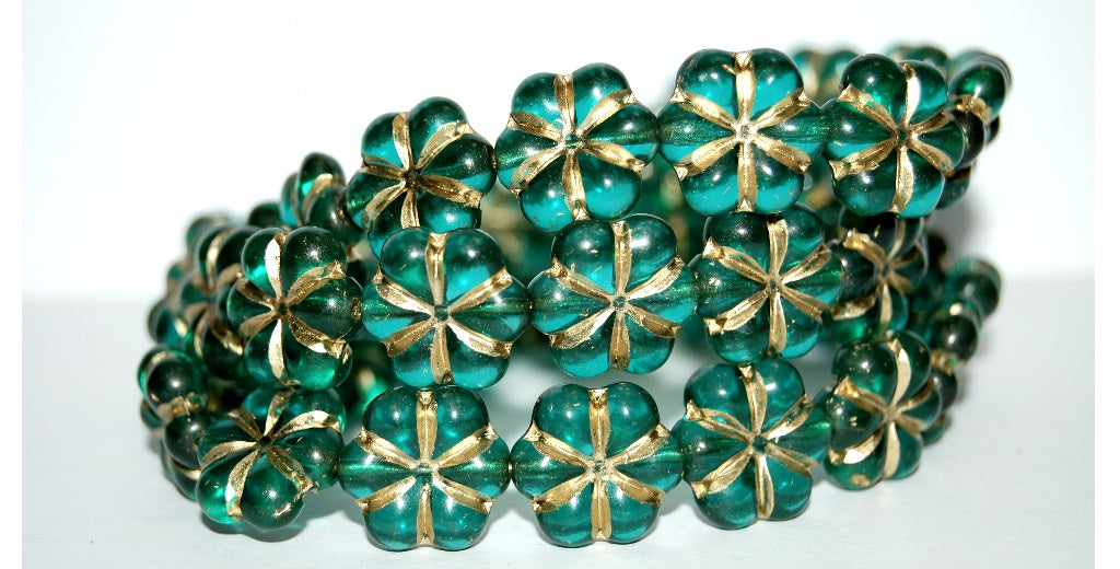 6-Petal Flower Pressed Glass Beads, Transparent Aqua 54202 (60210 54202), Glass, Czech Republic