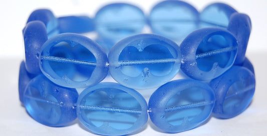 Table Cut Oval Beads, Transparent Blue Matte (30020 M), Glass, Czech Republic