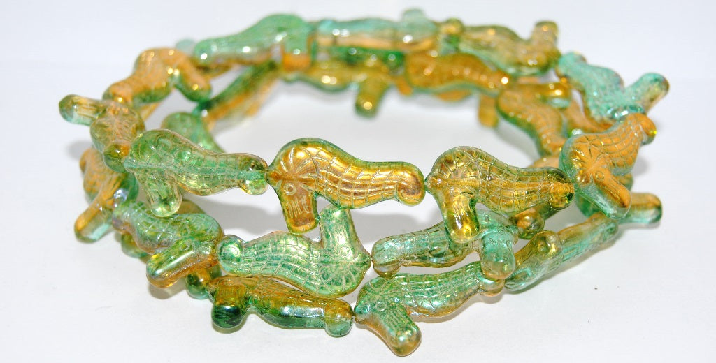 Seahorse Pressed Glass Beads, 48124 (48124), Glass, Czech Republic