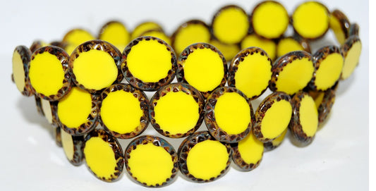 Table Cut Round Beads Sun, Yellow Travertin (83120 86800), Glass, Czech Republic