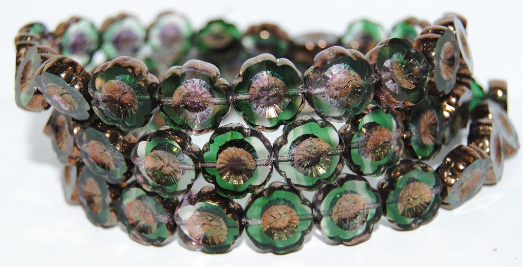 Table Cut Round Beads Hawaii Flowers, 5015003 Bronze (5015003 14415), Glass, Czech Republic