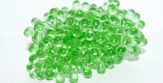 Pear Drop Pressed Glass Beads, Transparent Green (50800), Glass, Czech Republic