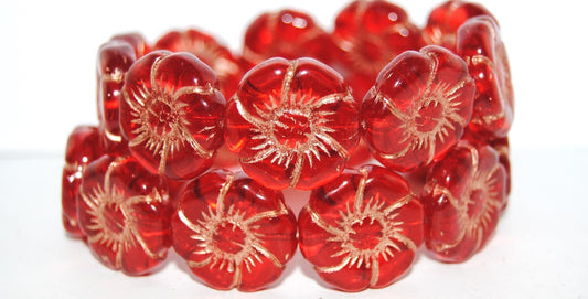 6-Petal Flower Pressed Glass Beads, Light Siam 54200 (90070 54200), Glass, Czech Republic