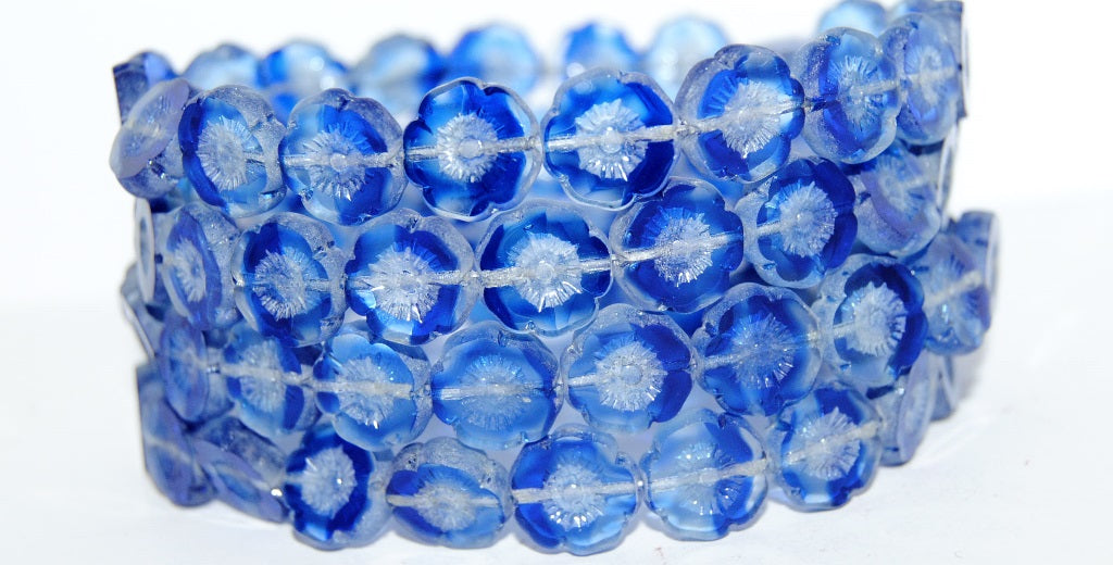 Table Cut Round Beads Hawaii Flowers, 3008 Luster Cream (3008 14401), Glass, Czech Republic