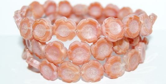 Table Cut Round Beads Hawaii Flowers, 76010 Luster Cream (76010 14401), Glass, Czech Republic