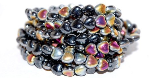 Heart Pressed Glass Beads, Hematite Jet Volcano (14400 28001), Glass, Czech Republic