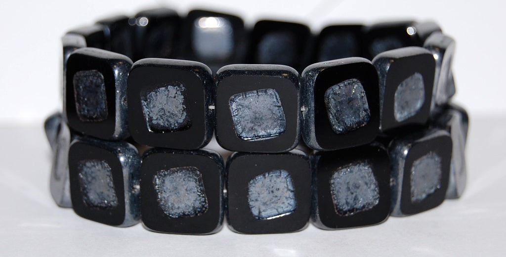 Table Cut Square Beads With Turned Square, Black Hematite (23980 14400), Glass, Czech Republic