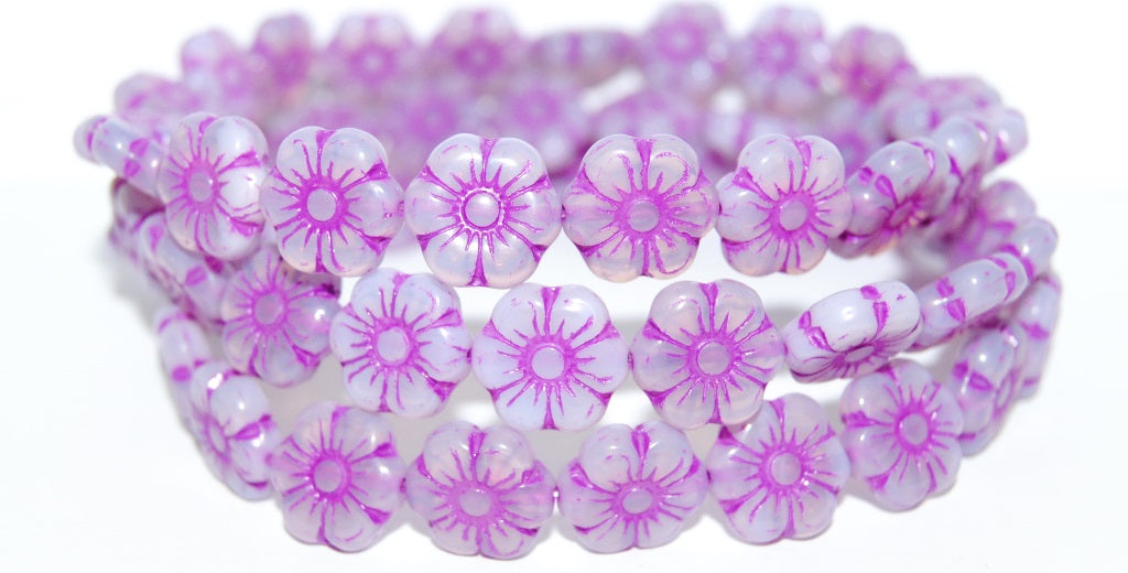 Flower Pressed Glass Beads, Opaque Amethyst 46420 (24000 46420), Glass, Czech Republic