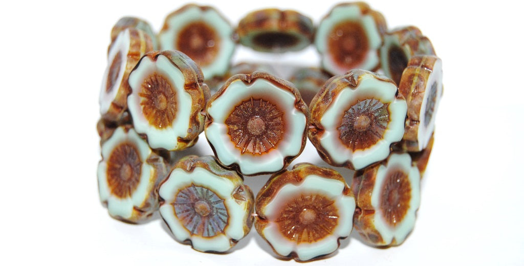 Table Cut Round Beads Hawaii Flowers, 57353 Travertin (57353 86800), Glass, Czech Republic