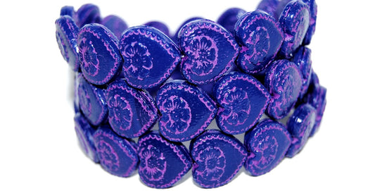 Heart With Flower Pressed Glass Beads, Opaque Blue 46420 (33070 46420), Glass, Czech Republic