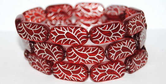 Rectangle With Ornament Pressed Glass Beads, Transparent Red 54201 (90060 54201), Glass, Czech Republic