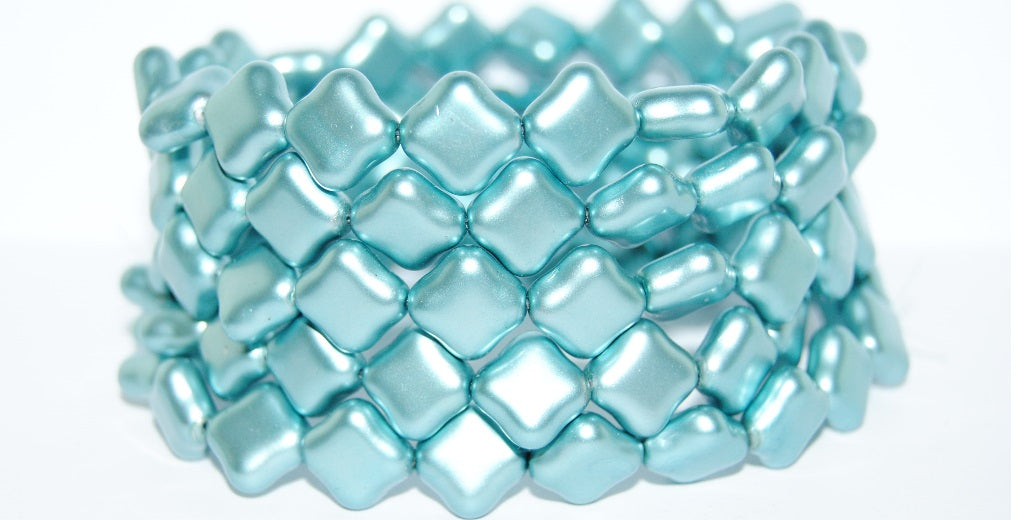 Czech Glass Pressed Beads Rhombus Diamond, (Aqua Wax), Glass, Czech Republic