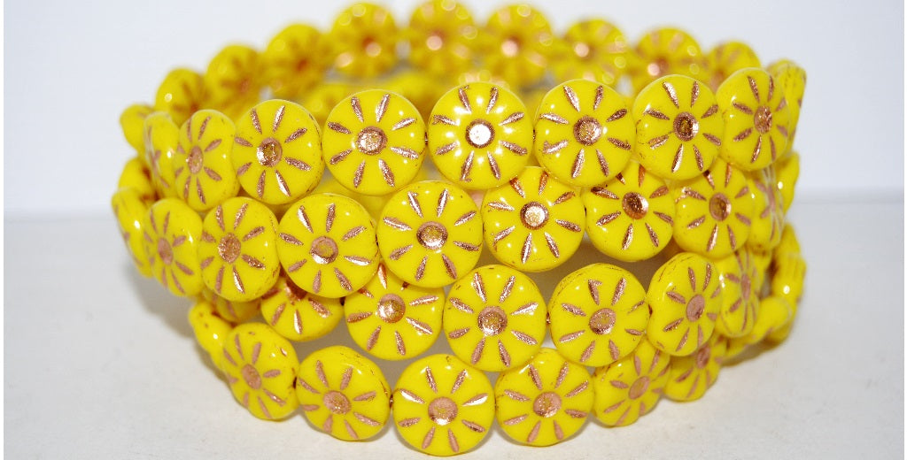 Flower Pressed Glass Beads, Yellow 54200 (83120 54200), Glass, Czech Republic