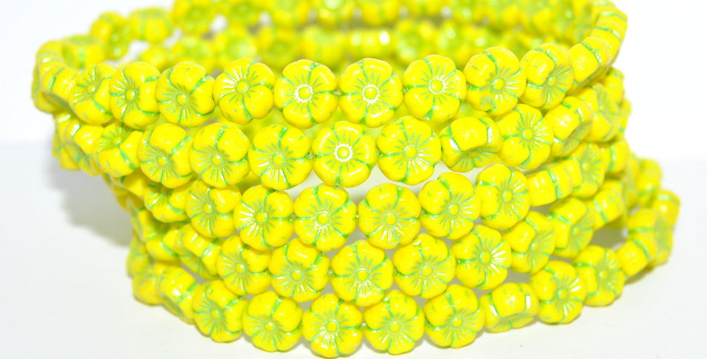 Hawaii Flower Pressed Glass Beads, Yellow 43813 Metalic (83120 43813 Metalic), Glass, Czech Republic