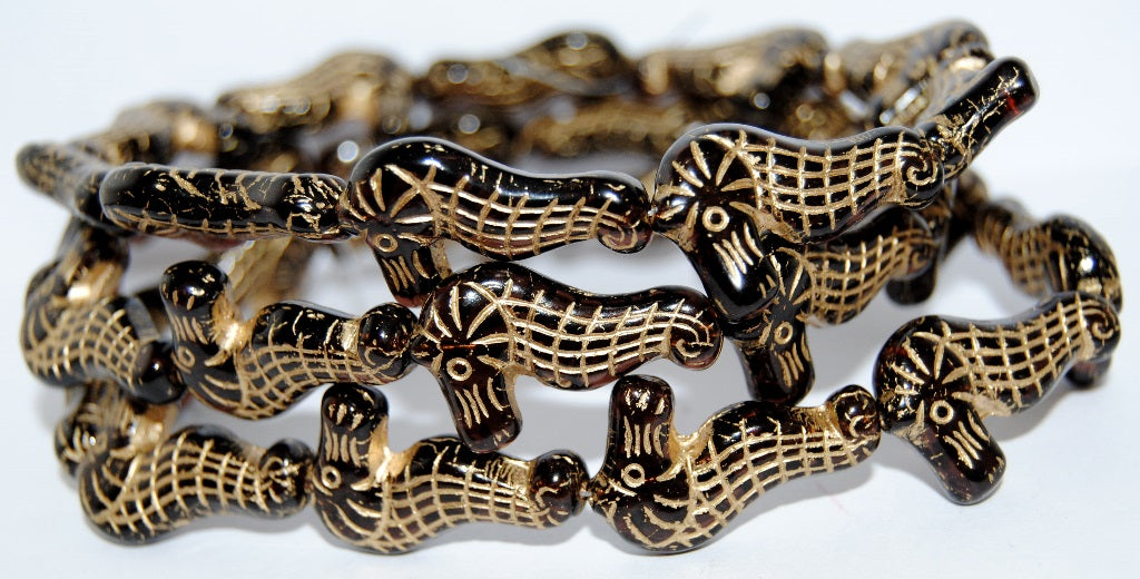 Seahorse Pressed Glass Beads, Transparent Amethyst 54202 (20080 54202), Glass, Czech Republic