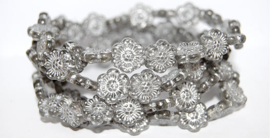 Flower Pressed Glass Beads, Gray 54201 (40010 54201), Glass, Czech Republic