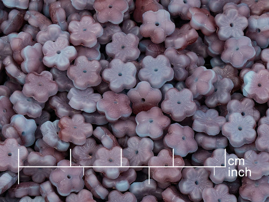 OUTLET 10 grams Small Flower Beads, 8 x 8 mm, Mixed Blue Purple Matte (67713-84110), Glass, Czech Republic