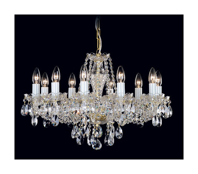 Crystal Bohemia Chandelier with 10 bulbs AMALIE, Czech Republic. Gold colour Crystal Czech Republic