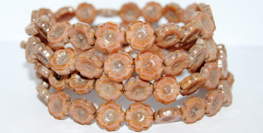 Table Cut Round Beads Hawaii Flowers, (74020B 43400), Glass, Czech Republic