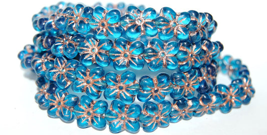 Flower Pressed Glass Beads, Transparent Aqua 54200 (60050 54200), Glass, Czech Republic