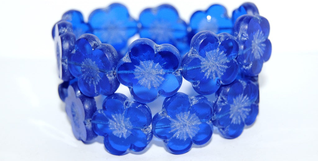 Table Cut Flower Beads Hibiscus, 21 Cobalt Matte (21 30050 M), Glass, Czech Republic