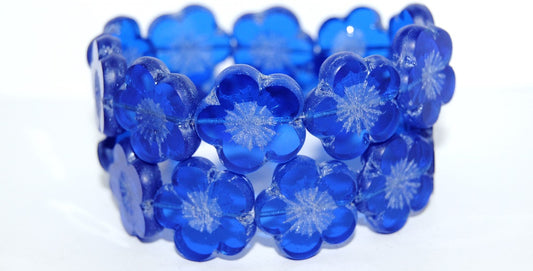 Table Cut Flower Beads Hibiscus, 21 Cobalt Matte (21 30050 M), Glass, Czech Republic