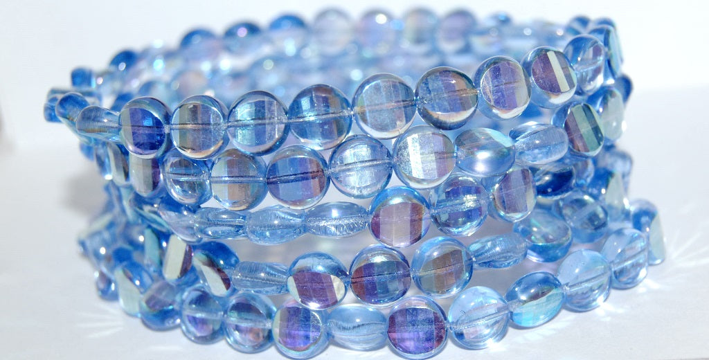 Cut Fire Polished Faceted Glass Beads, Transparent Blue Ab (30020 Ab), Glass, Czech Republic