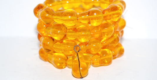 Pear Fruit Pressed Glass Beads, Transparent Yellow (80030), Glass, Czech Republic