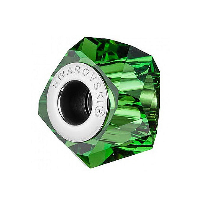 SWAROVSKI ELEMENTS BeCharmed Helix 5928 charm big hole bead Dark Moss Green, Steel Glass Austria