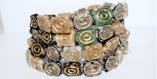 Spiral Turtle Pressed Glass Beads, Mixed Colors 5 54202 (Mix 5 54202), Glass, Czech Republic