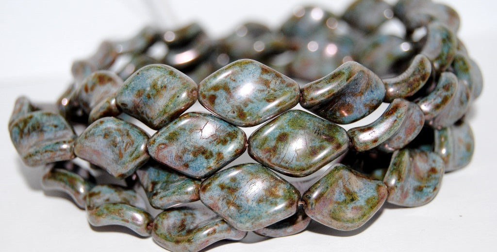 Propeller Twisted Oval Pressed Glass Beads, Chalk White Luminescent Green (3000 65431), Glass, Czech Republic