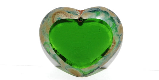 Table Cut Heart Beads Pendant, Transparent Green 43400 (50130 43400), Glass, Czech Republic