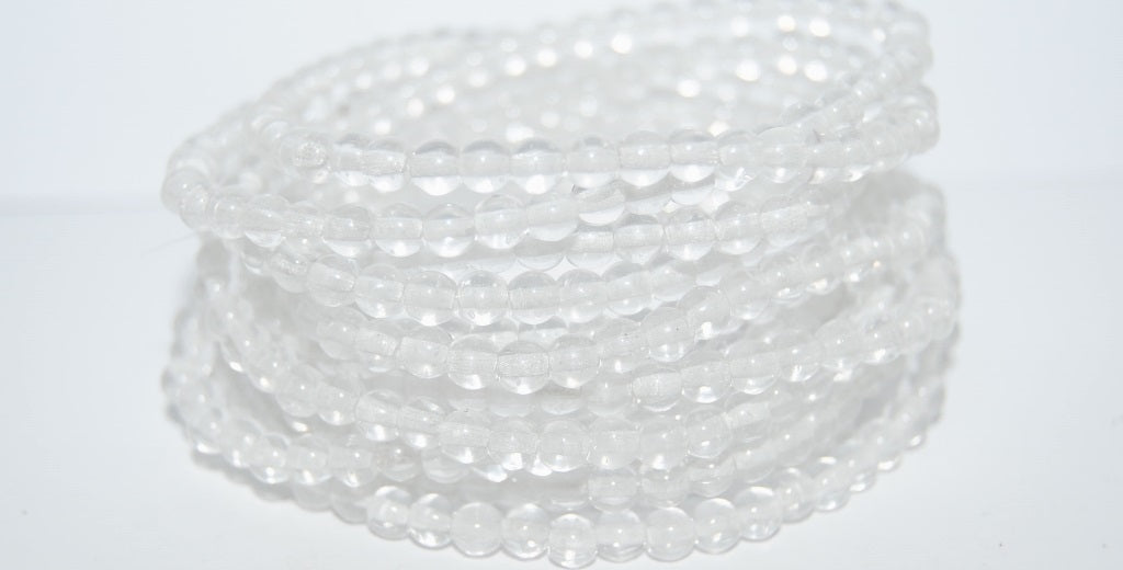 Round Pressed Glass Beads Druck, Crystal (30), Glass, Czech Republic