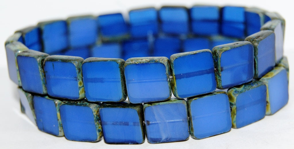 Table Cut Square Beads, 1313 Mixed Colors Blue Opal Travertin (1313 Mix Blue Opal 86800), Glass, Czech Republic