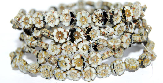 Table Cut Round Beads Hawaii Flowers, (1305023980 66800), Glass, Czech Republic